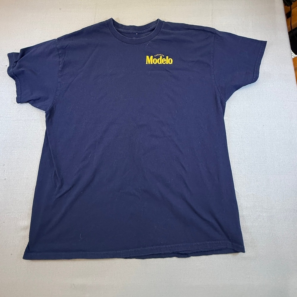 Modelo Cerveza Navy Blue Graphic T-Shirt Mens XL City Skyline Beer Promo Tee